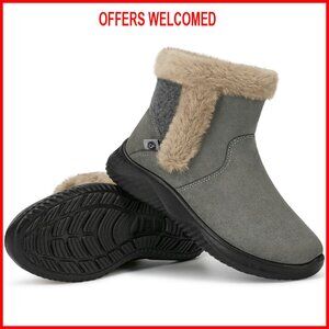 Women's Winter Ankle Boots Fur Lined Suede Non-Slip Zipper Comfortable